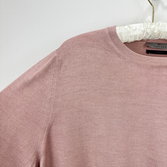 Canali Wool Silk Sweater Pullover Lightweight Crewneck Pink Long Sleeve Medium - Picture 5 of 13